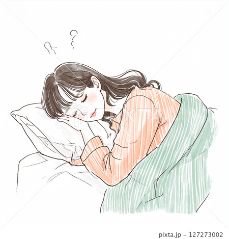 睡眠、眠る、ベッドで横になる女性 127273002