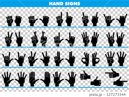 Hand Sign 01 - Black with White Outline 127273344