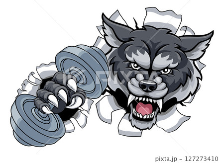 Wolf Werewolf Weight Lifting Dumbbell Gym Mascot 127273410