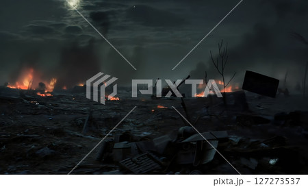 戦争で荒廃した夜の戦場 127273537