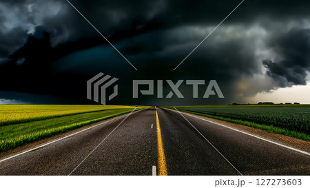 暗く不気味な嵐雲が近づく様子 暗く不気味な嵐雲が近づく様子 127273603