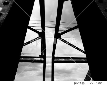 metal ladder in a black and white cloud metal ladder in a black and white cloud 127273846