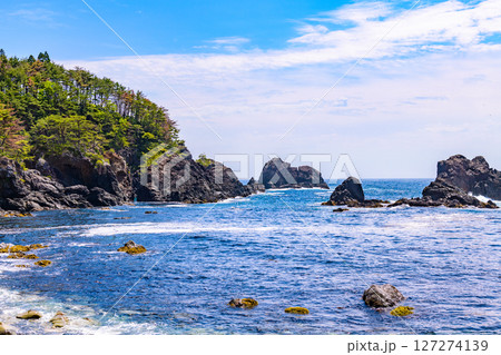 岩手県陸前高田の小さな漁港と岬 127274139