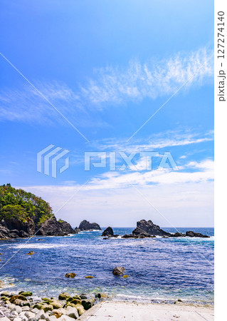 岩手県陸前高田の小さな漁港と岬 127274140