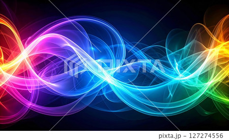 Transparent waves and lines abstract desktop wallpaper, bright meditative and colorful background 127274556
