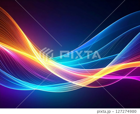 Transparent waves and lines abstract desktop wallpaper, bright meditative and colorful background 127274980