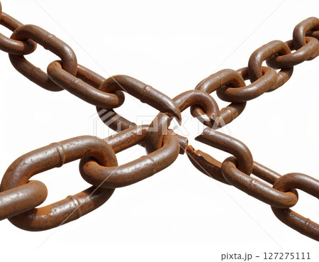 Broken chain over white background, freedom or broken connections concept Broken chain over white background, freedom or broken connections concept 127275111