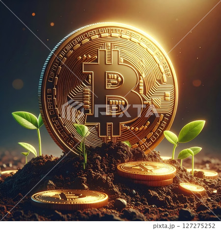 Bitcoin growth, cryptocurrency bull market, rocket record heights conceptual background 127275252