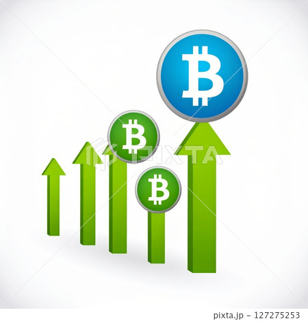 Bitcoin growth, cryptocurrency bull market, rocket record heights conceptual background 127275253