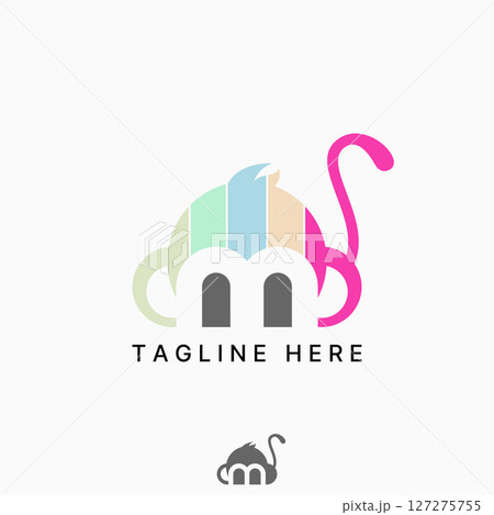 Logo design graphic concept creative premium vector stock image top sell monkey head initial B or 3 font eyes negative space animal sticker zoo gorilla 127275755
