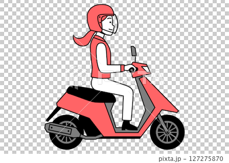 一名年輕女子駕駛一輛輕便摩托車 一名年輕女子駕駛一輛輕便摩托車 127275870