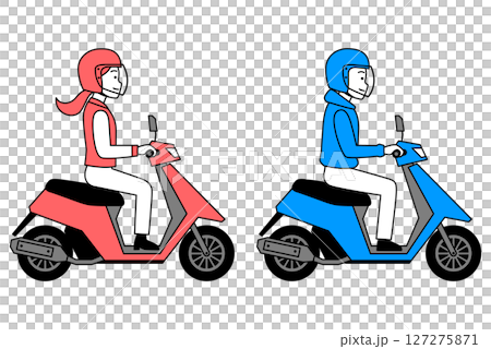 原付バイクを運転する若い男女　セット 127275871