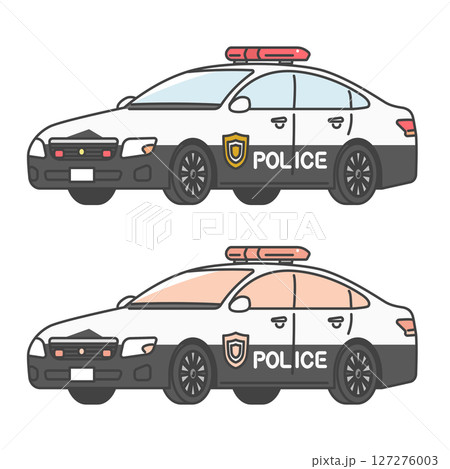 イラスト素材:パトロールカー・パトカー、日本の警察車両(フルカラー＆モノカラーSET) 127276003