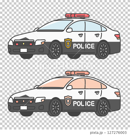 イラスト素材:パトロールカー・パトカー、日本の警察車両(フルカラー＆モノカラーSET) 127276003