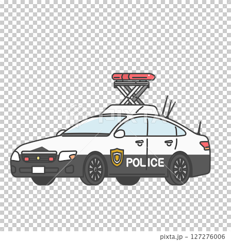 圖庫插圖: 帶紅燈的交通警察巡邏車，日本警車（全彩和單色套裝） 127276006