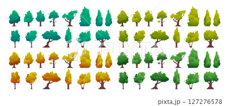 Cartoon Color Different Seasonal Types Trees Set Decoration Elements Garden and Park Concept Flat Design Style. Vector illustration 127276578