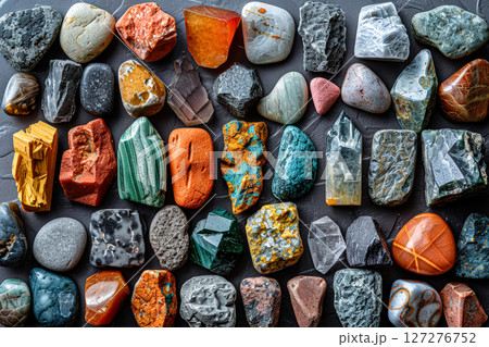 Collection of rocks of various colors and sizes. 127276752