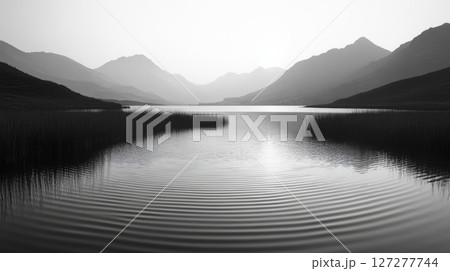 Serene mountain lake with ripples at dusk, peaceful nature and tranquility concept Serene mountain lake with ripples at dusk, peaceful nature and tranquility concept 127277744