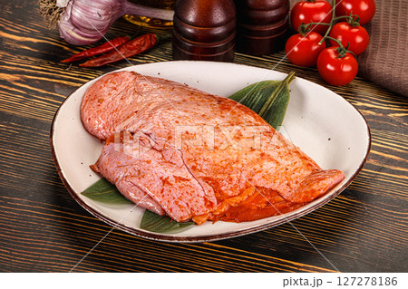Raw marinated duck breast for cooking Raw marinated duck breast for cooking 127278186