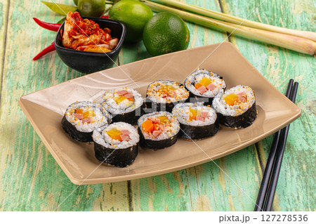 Koream homemade roll Kimbap with nori seaweed 127278536