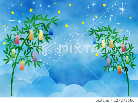七夕の夜空と笹飾りの背景01 127278566