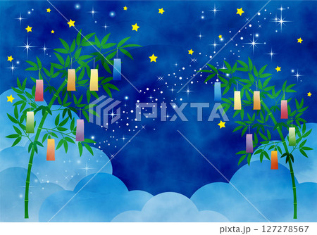 七夕の夜空と笹飾りの背景02 127278567