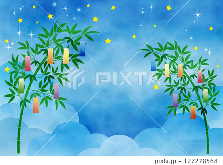 七夕の夜空と笹飾りの背景03 127278568