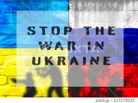 A poster with a red, white and blue flag 127279283