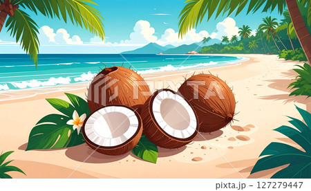 トロピカルイメージのココナッツのイラスト背景 トロピカルイメージのココナッツのイラスト背景 127279447