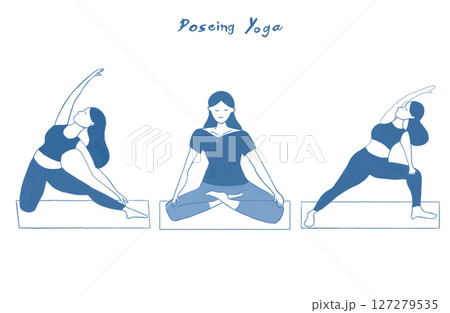ヨガをする女性のイラスト素材セット 127279535