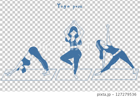 ヨガのポーズをする女性のイラスト素材セット ヨガのポーズをする女性のイラスト素材セット 127279536