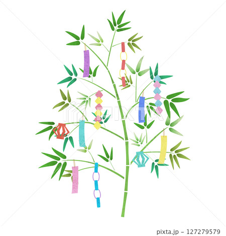 水彩の七夕飾り・笹飾りのベクターイラスト 水彩の七夕飾り・笹飾りのベクターイラスト 127279579