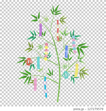 水彩七夕裝飾品和竹子裝飾向量插圖 127279579