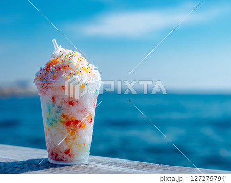海の見えるカフェのカキ氷　AI画像 127279794