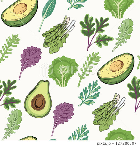 Seamless pattern Arugula, Avocado, Parsley, sage Seamless pattern Arugula, Avocado, Parsley, sage 127280507