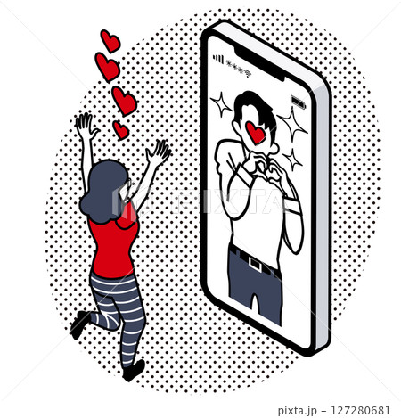 ロマンス詐欺 - スマホの中の男性に夢中になる女性 127280681