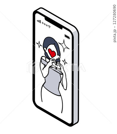 ロマンス詐欺 - スマートフォンに表示される女性詐欺師 127280690