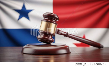 Panama flag and gavel representing national legal system 127280730