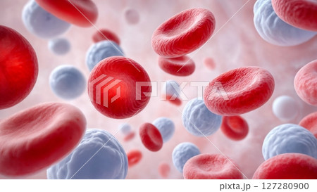 Microscopic Blood Cells, Abstract Flow, Human Biology, and Medical Diagnostics. Ideal for hematology, health education, and biomedical imagery. 127280900