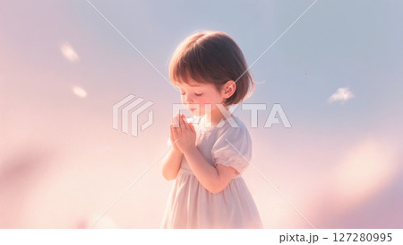 Gentle Child Praying, Innocent Devotion, Hope, and Childhood Faith. Ideal for family ministries, children's religious education, and heartwarming spiritual content. 127280995