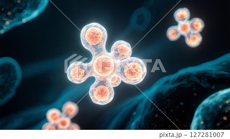 Glowing Stem Cells, Regenerative Medicine, Future of Healthcare, and Cellular Therapy. Excellent for biotechnology, medical advancements, and scientific innovation. 127281007