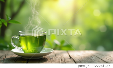 Cold green tea and early summer scenery to feel coolness 127281087