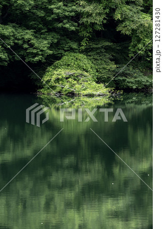緑に囲まれた草木湖の静かな湖面 緑に囲まれた草木湖の静かな湖面 127281430