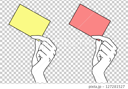 イエローカードとレッドカードを掲げる手のベクターイラスト イエローカードとレッドカードを掲げる手のベクターイラスト 127281527
