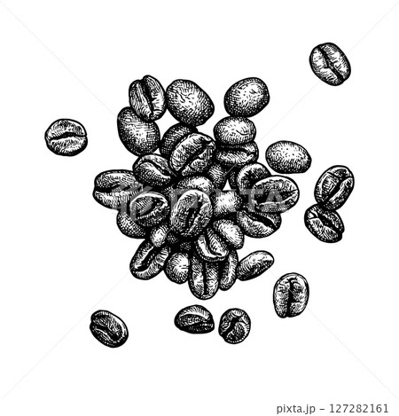 Ink sketch of a small pile of coffee beans. Ink sketch of a small pile of coffee beans. 127282161