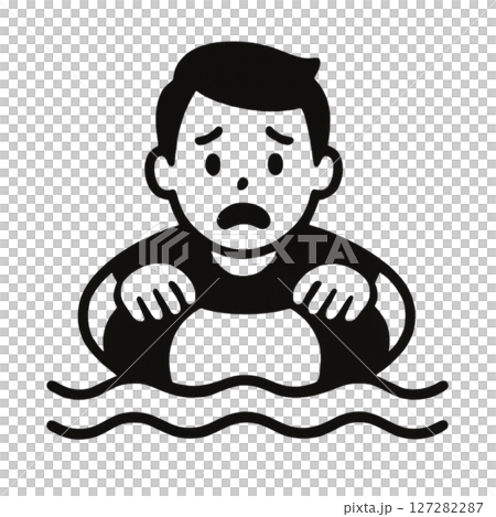 泳ぐのが苦手な子どもの線画アイコン、イラスト、素材、背景なし、シンプル 127282287