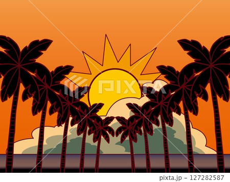 やしの木、海、雲、夕B6L やしの木、海、雲、夕B6L 127282587