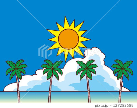 やしの木、海、雲、太陽B1L やしの木、海、雲、太陽B1L 127282589