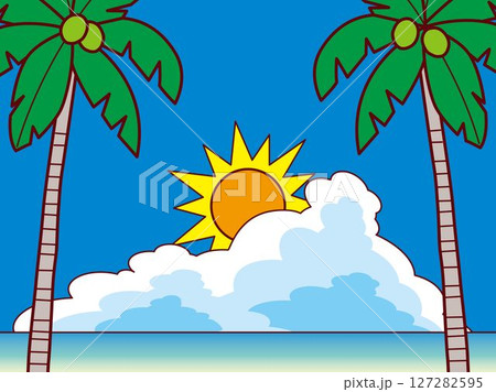 やしの木、海、雲、太陽B7L 127282595
