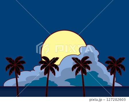 やしの木、海、雲、夜B1L 127282603